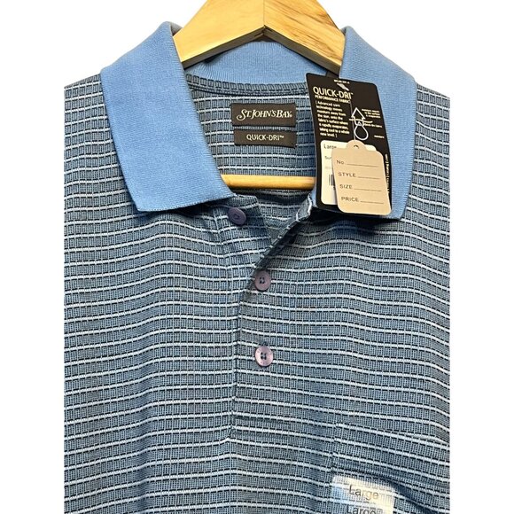 St. Johns Bay Quick-Dry Performance Polo Blue Large Vintage 1980s Retro Golf - Picture 2 of 14